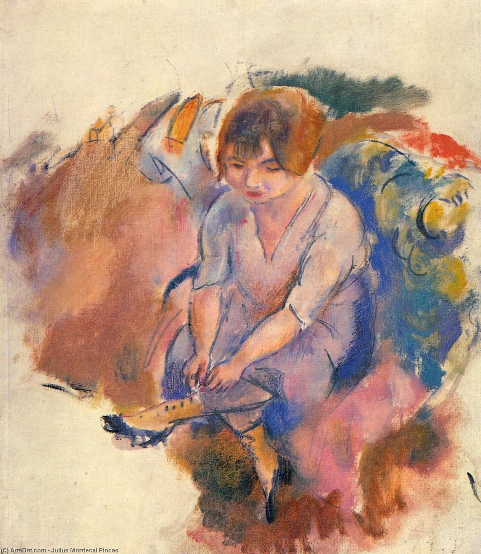 Young Woman Putting On Her Socks — Julius Mordecai Pincas