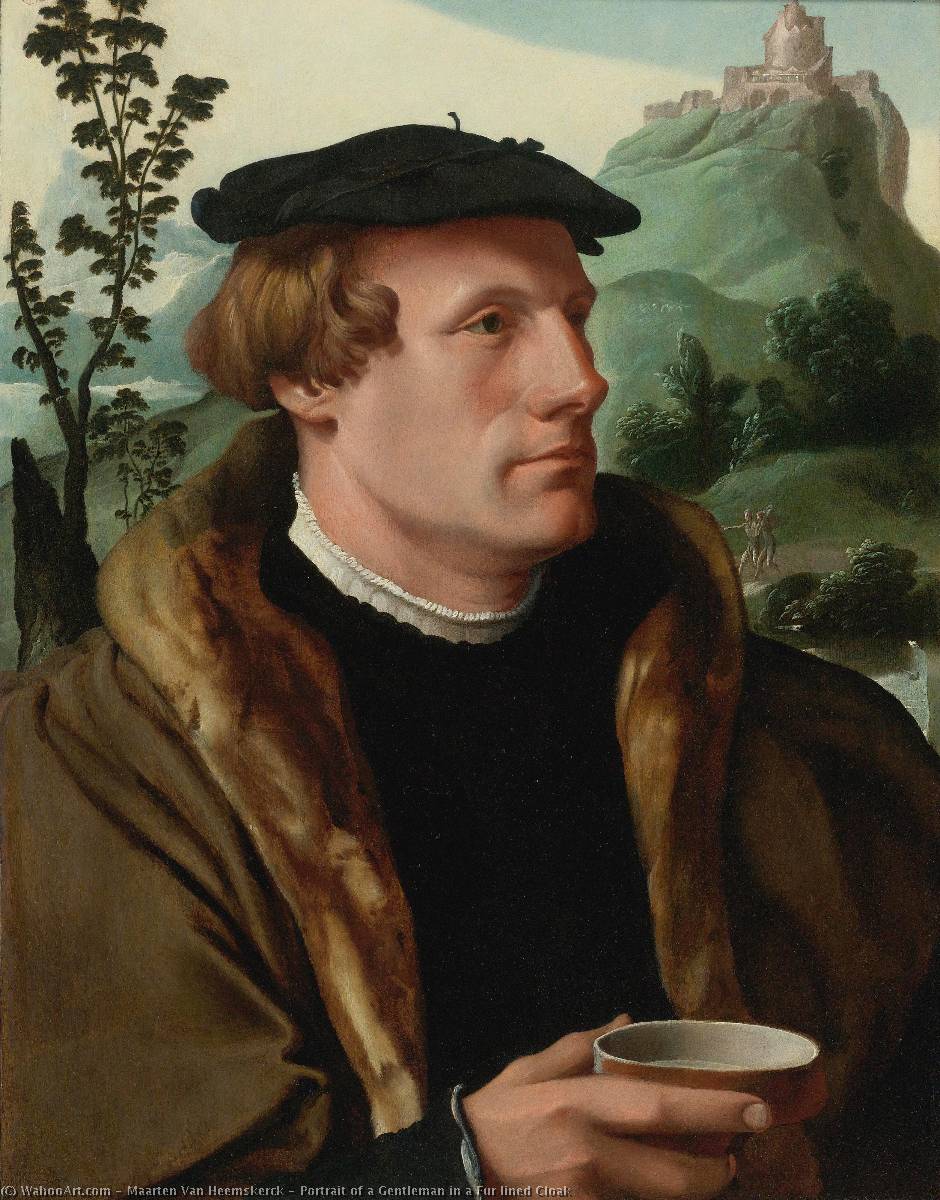 Portrait Of A Gentleman In A Fur Lined Cloak — Maerten Van Heemskerck