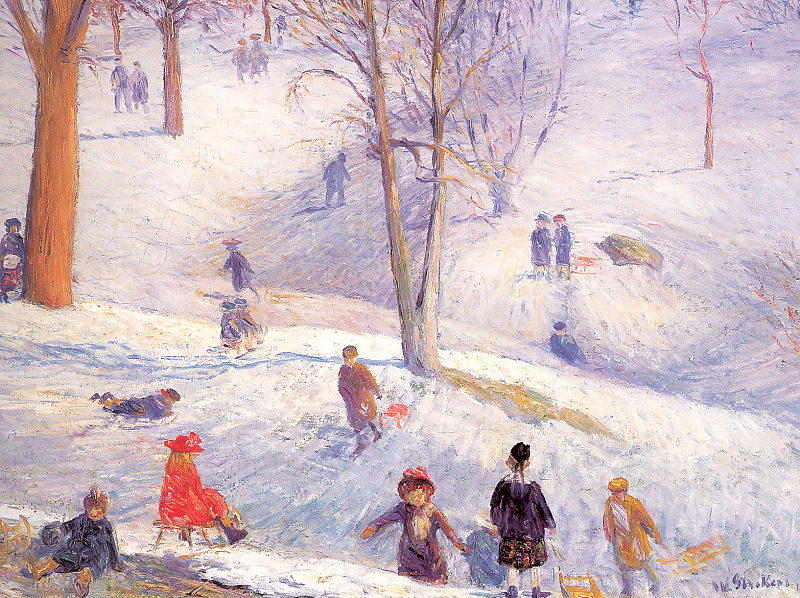 Sledding In Central Park — William James Glackens
