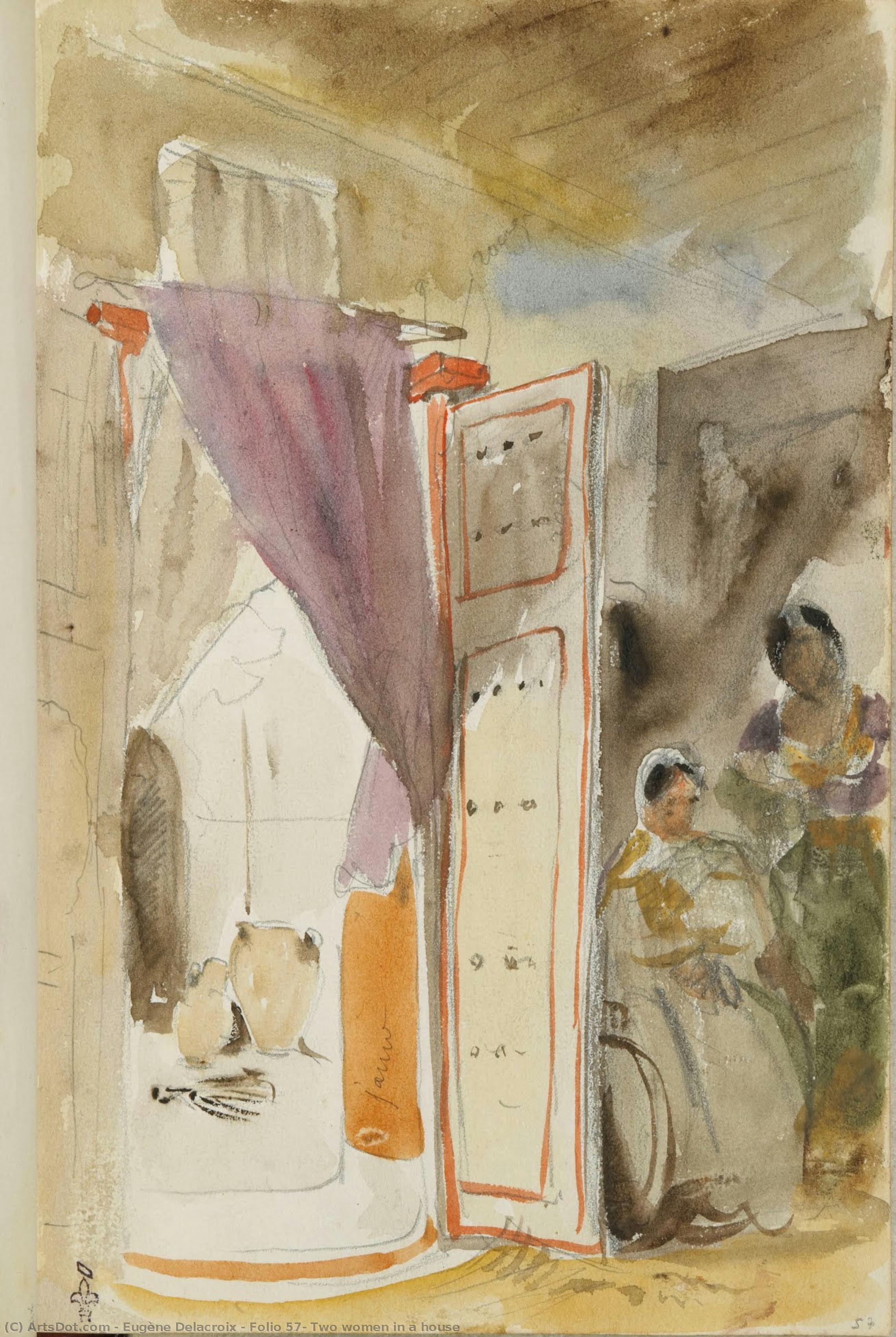 Folio 57, Two Women In A House — Eugène Delacroix