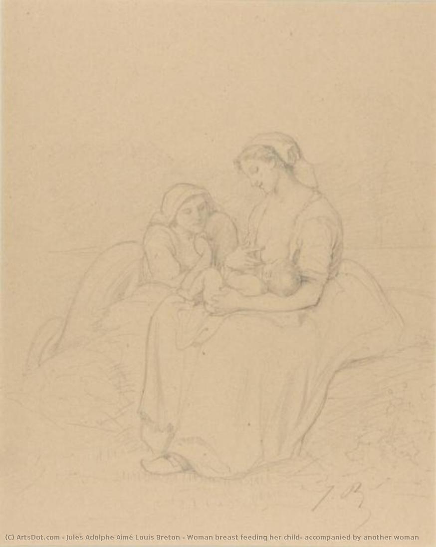 Woman Breast Feeding Her Child, Accompanied By Another Woman — Jules Breton
