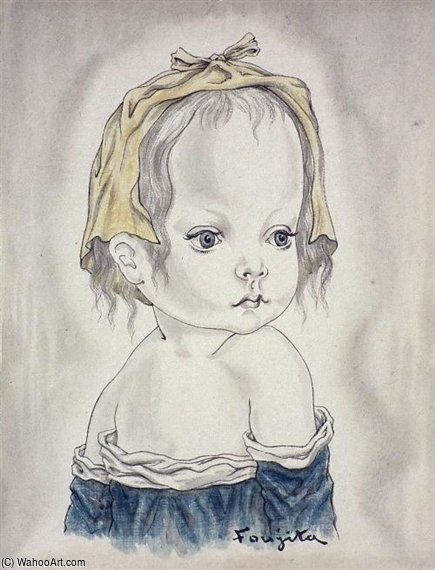 Shoulder Length Portrait Of A Young Child Wearing A Headscarf — Léonard Tsuguharu Foujita