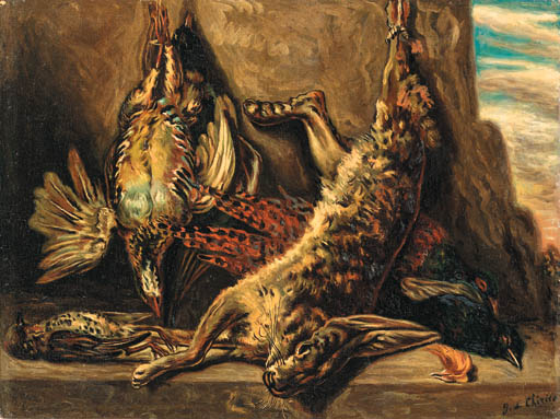 Vita Silente Con Lepre E Pernici In Un Paesaggio — Giorgio De Chirico