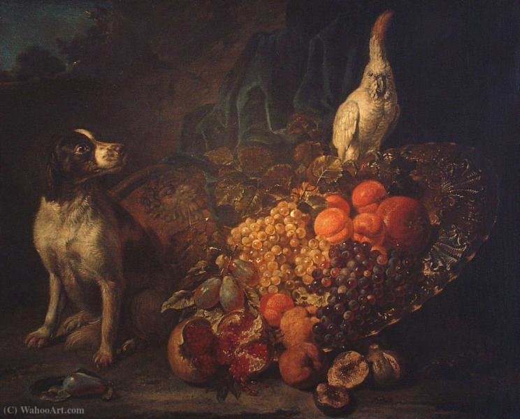 Ostentatious Still Life With Dog And Parrot — David De Coninck