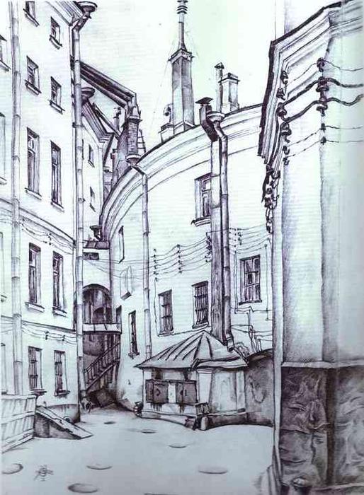 Courtyard In St. Petersburg — Mstislav Dobuzhinsky