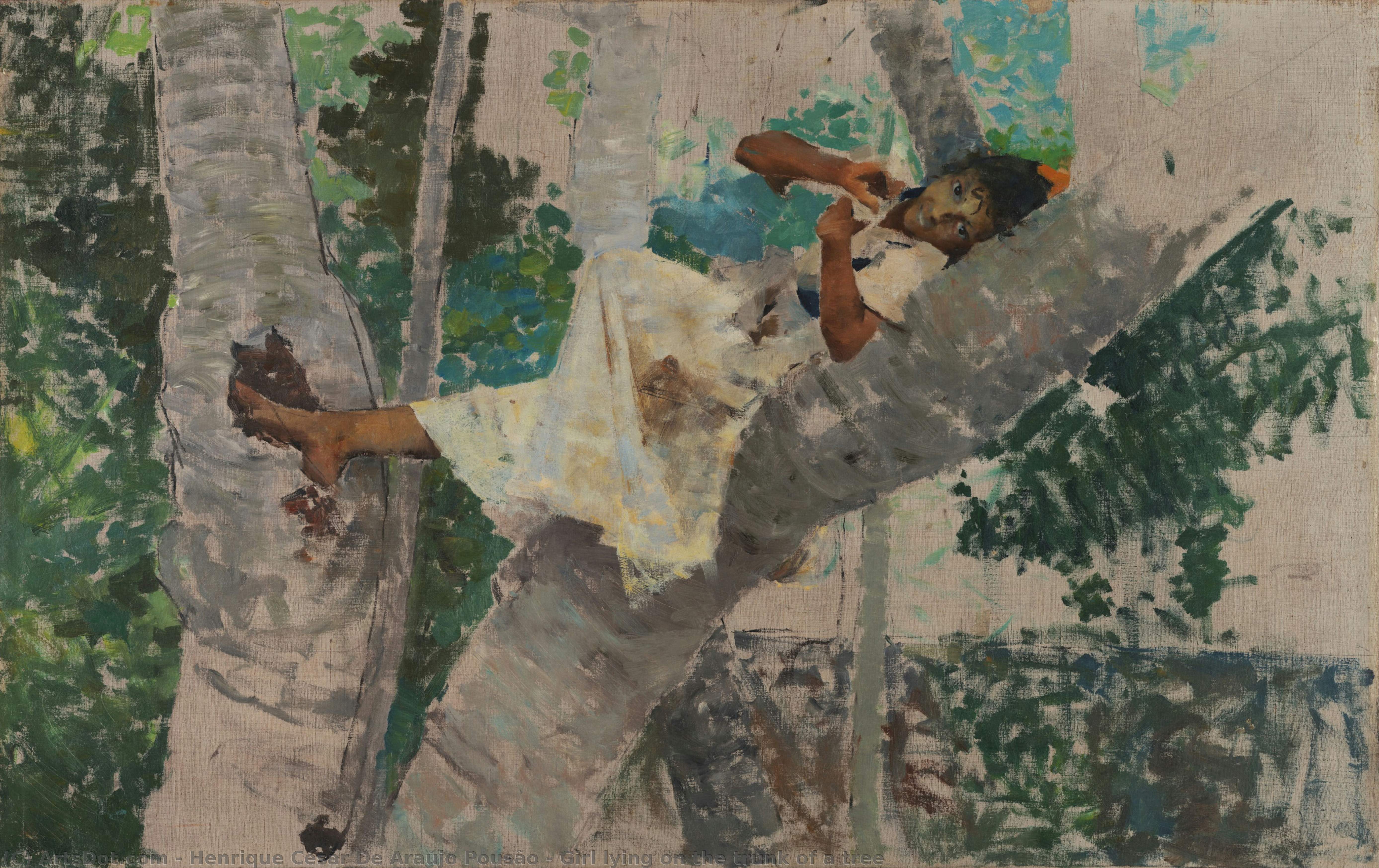 Girl Lying On The Trunk Of A Tree — Henrique César De Araújo Pousão