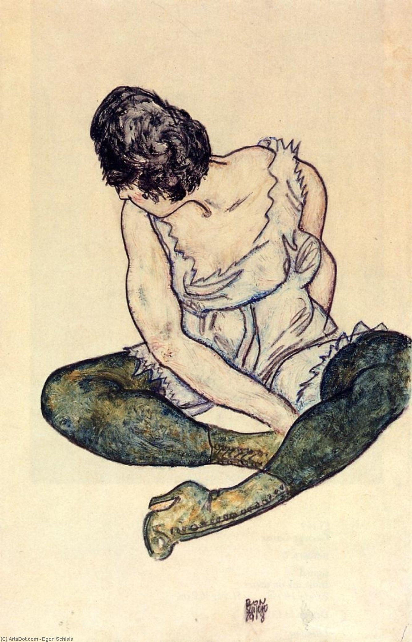 Seated Woman With Green Stockings — Egon Schiele
