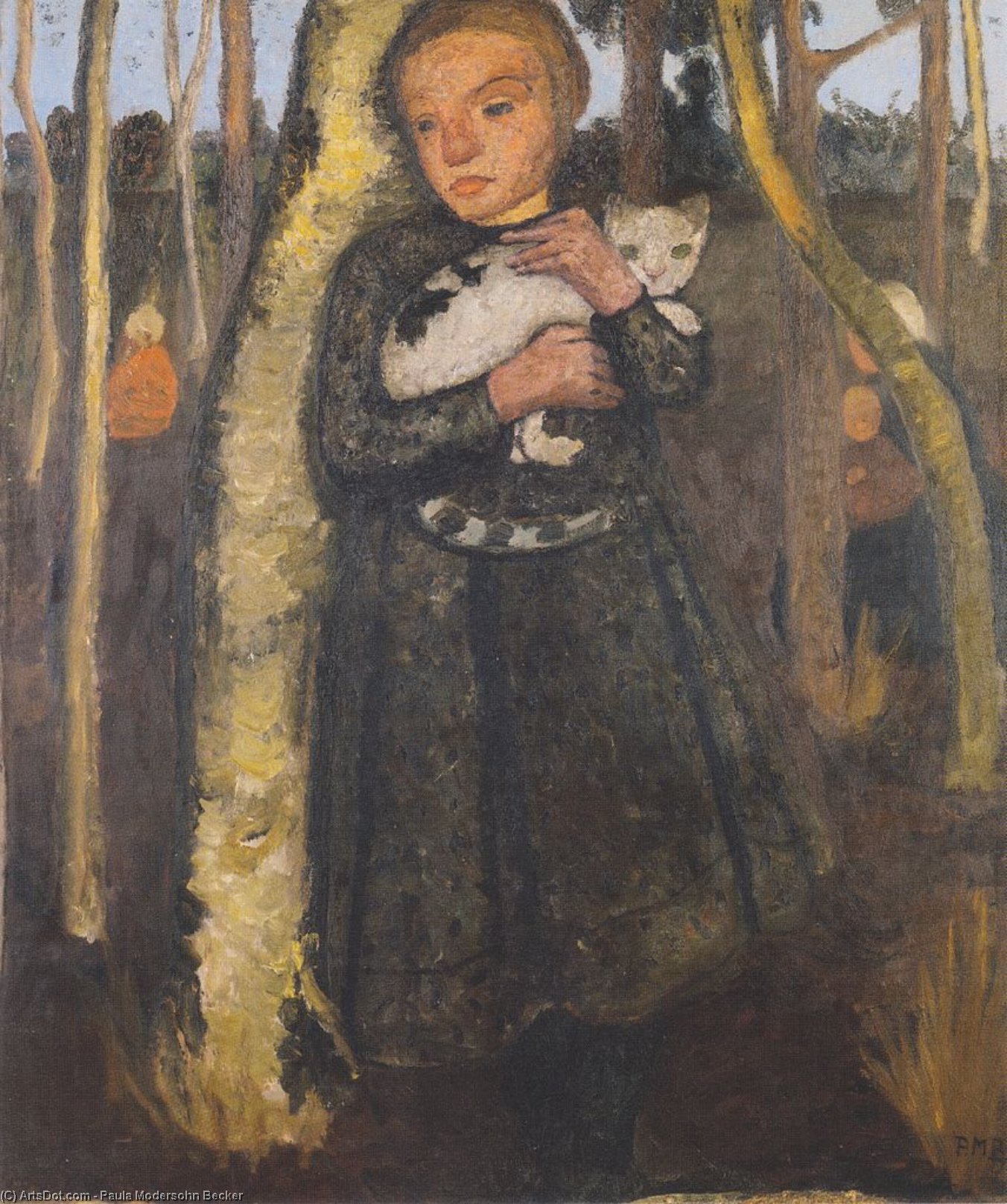 Girl With Cat In The Birch Forest — Paula Modersohn-becker