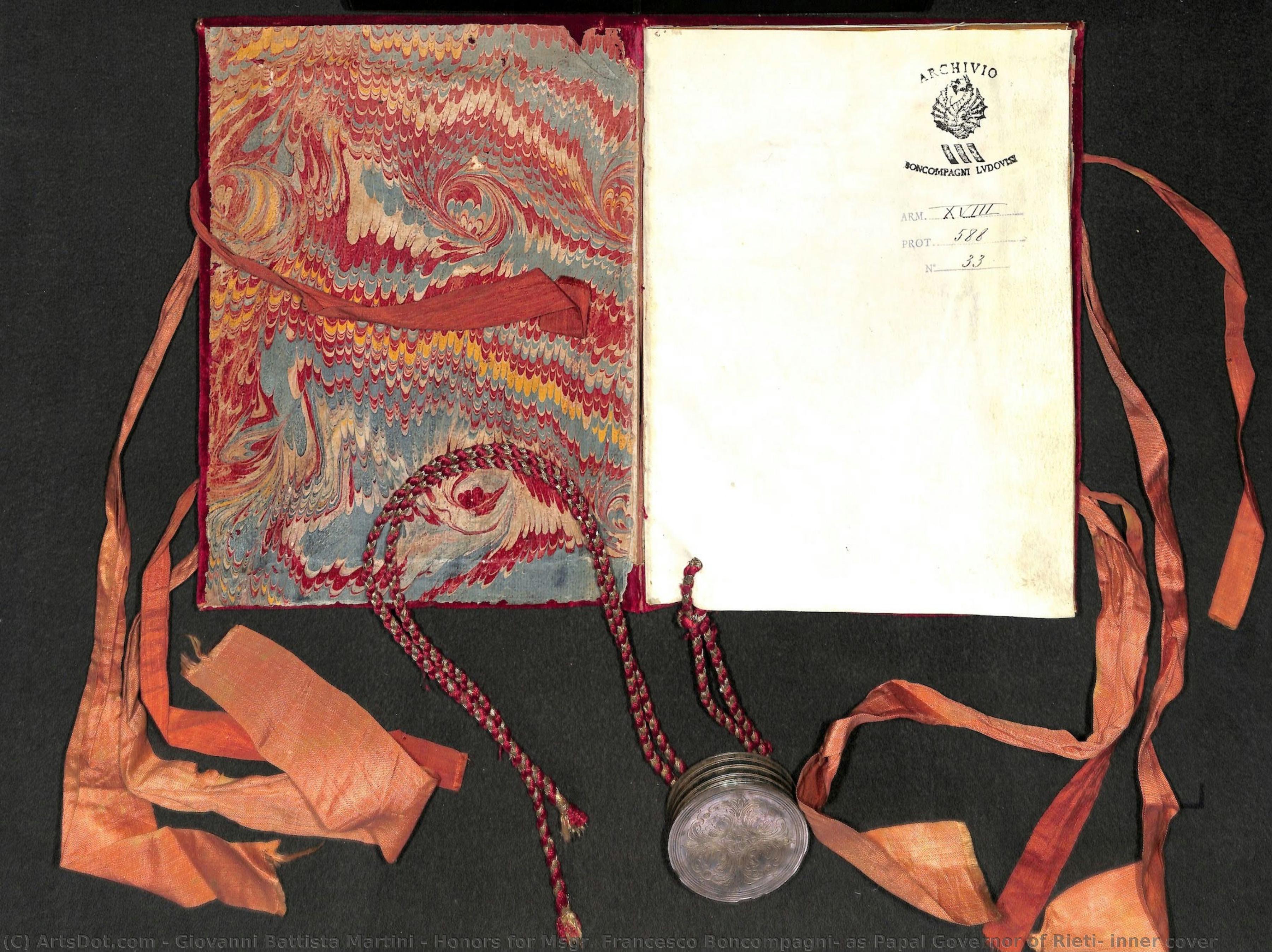 Honors For Msgr. Francesco Boncompagni, As Papal Governor Of Rieti: Inner Cover — Giovanni Battista Martini
