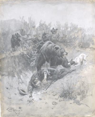 He Tripped And Fell Into A Den On A Mother Bear And Her Cubs — Charles Marion Russell