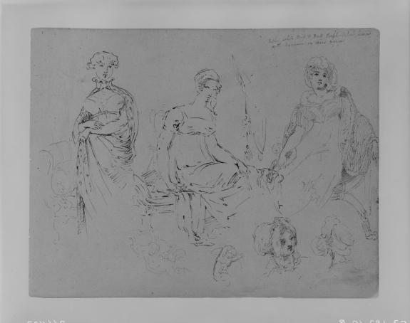 One Standing Woman; Two Seated Women In Fashionable Attire; Two Female Heads In Bonnets — Thomas Sully