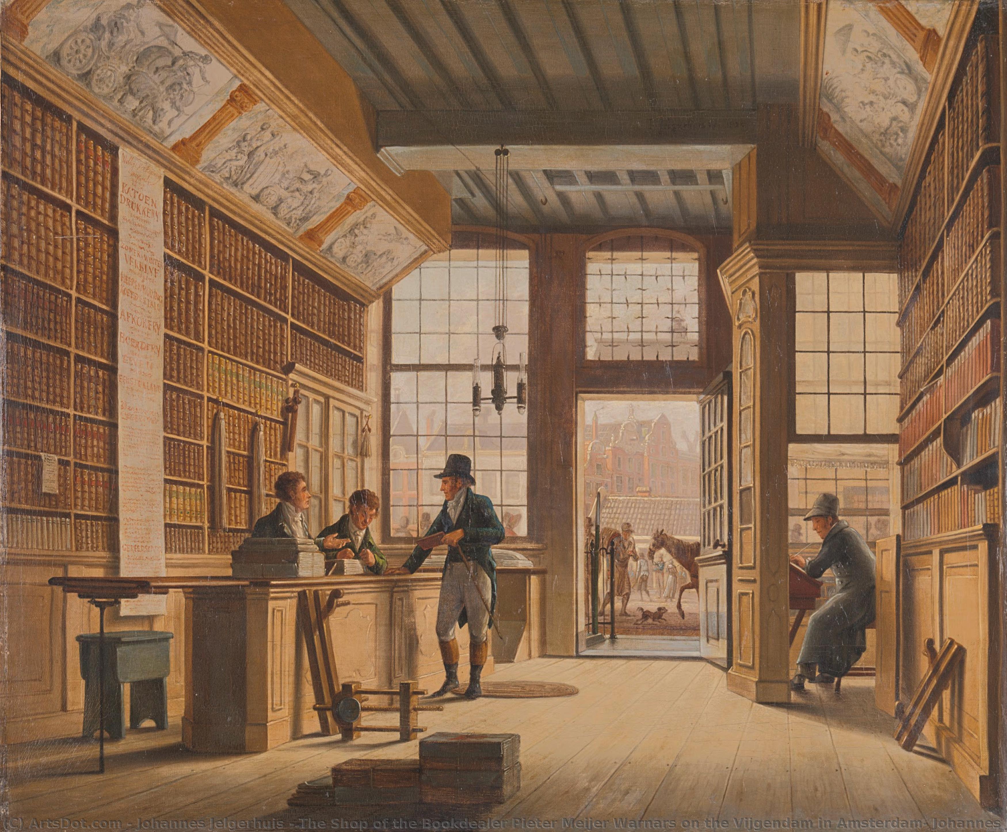 The Shop Of The Bookdealer Pieter Meijer Warnars On The Vijgendam In Amsterdam, Johannes Jelgerhuis, 1820 — Johannes Jelgerhuis