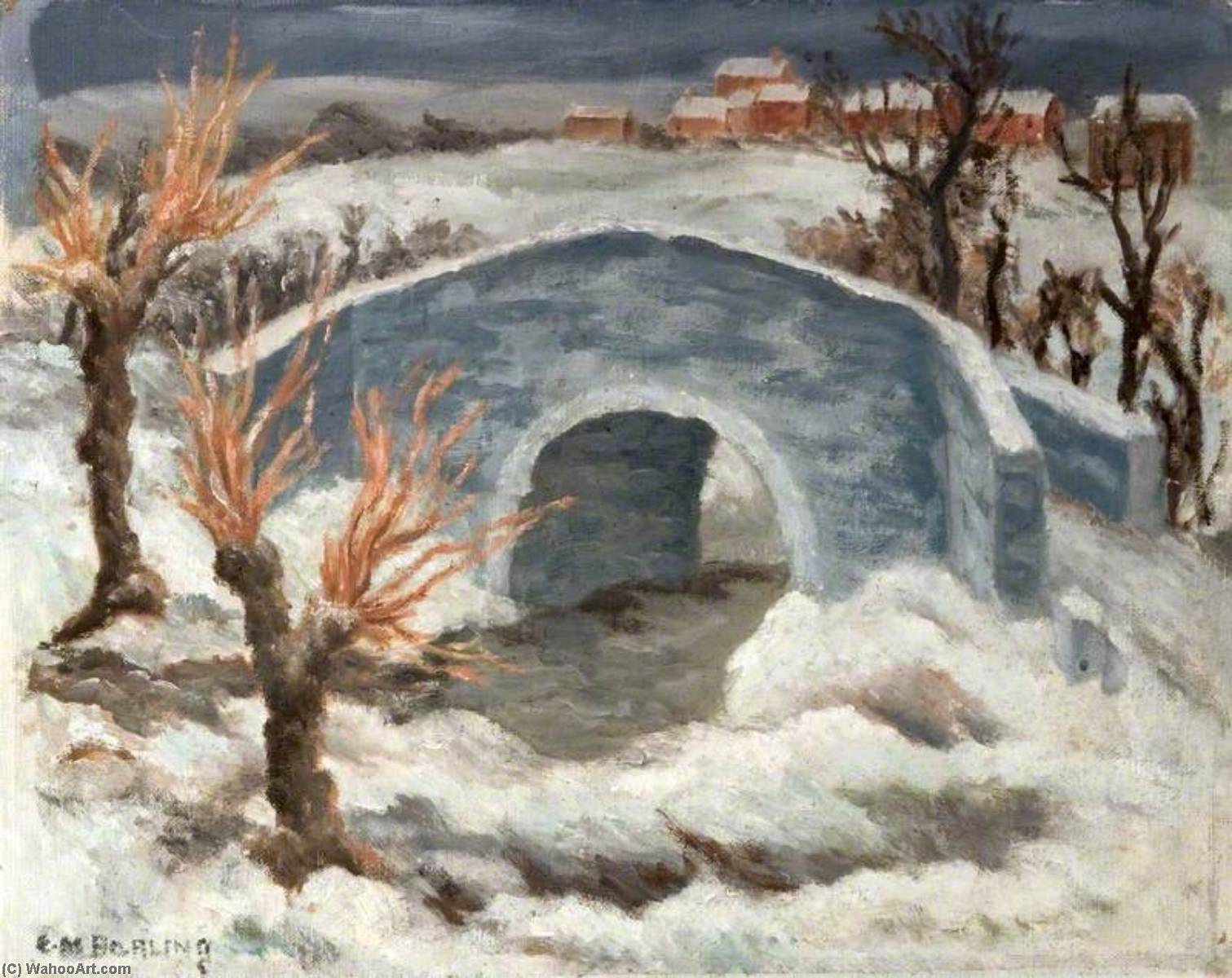 Snow Scene With A River And A Bridge — Elsie Barling