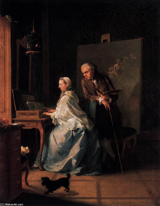 Portrait Of The Artist And His Wife At The Spinet — Johann Heinrich The Elder Tischbein