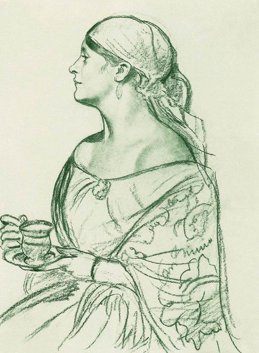 Portrait Of L.i. Shetalova (woman With A Cup) — Boris Mikhailovich Kustodiev