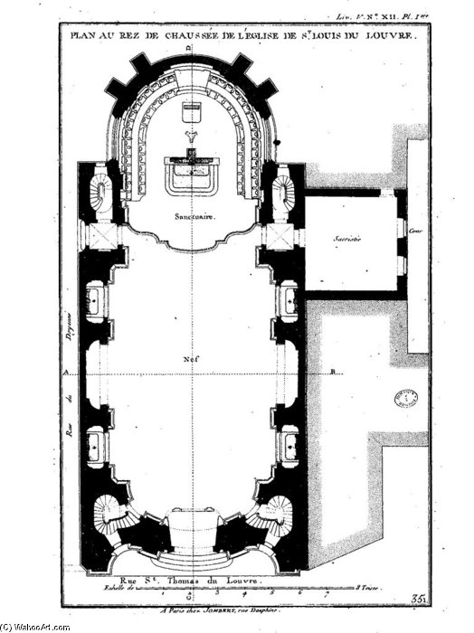 Plan Of The Ground Floor Of The Church Saint-louis-du-louvre In The Book Architecture Francoise — François Thomas Germain