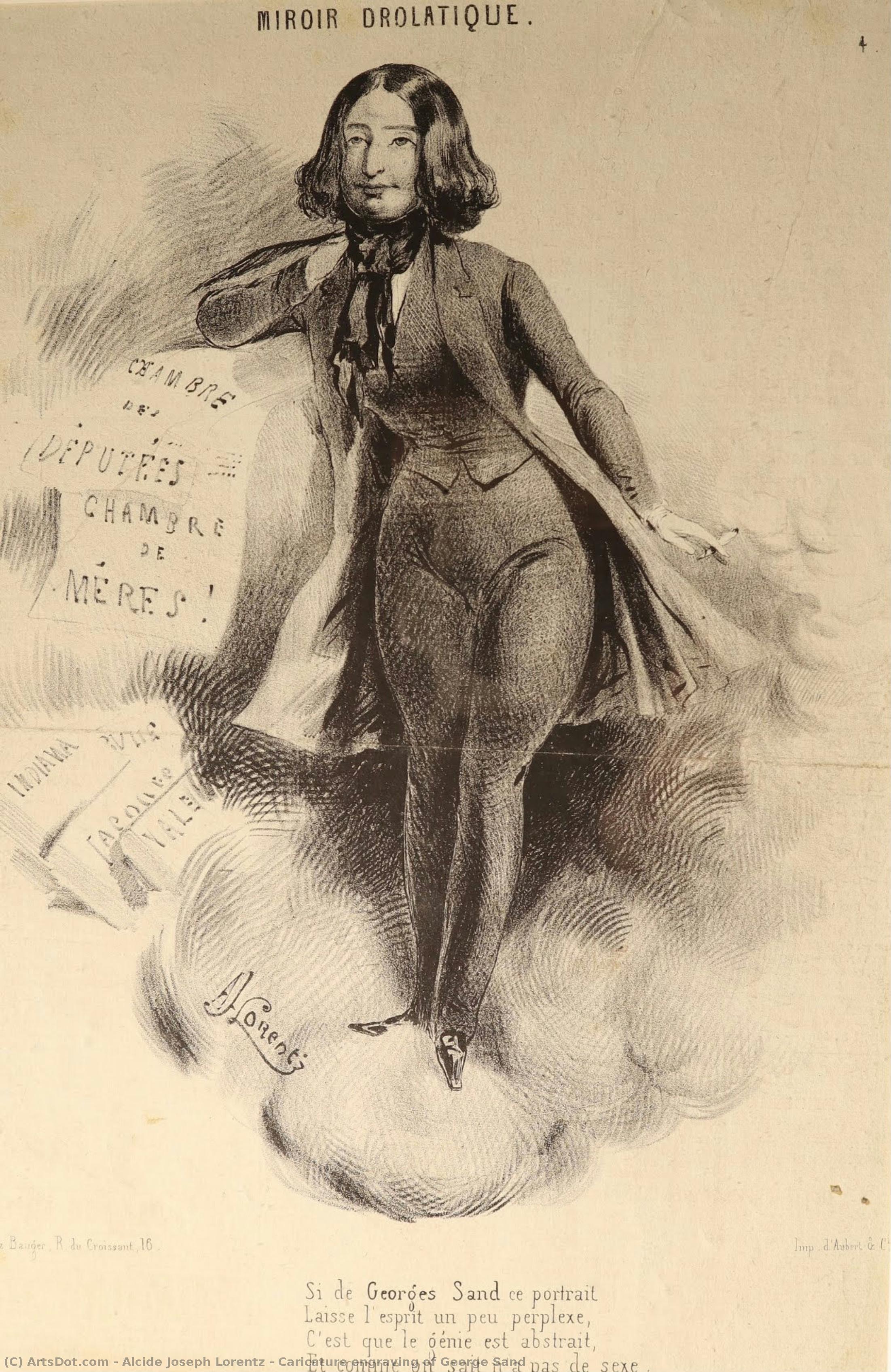 Caricature Engraving Of George Sand — Alcide Joseph Lorentz