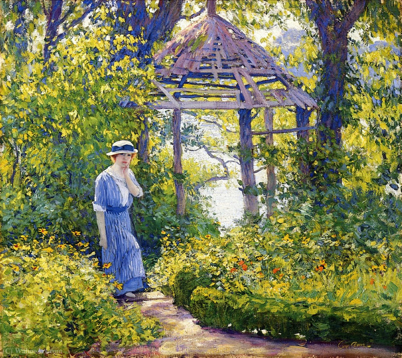 Girl In A Wickford Garden, New England — Guy Rose
