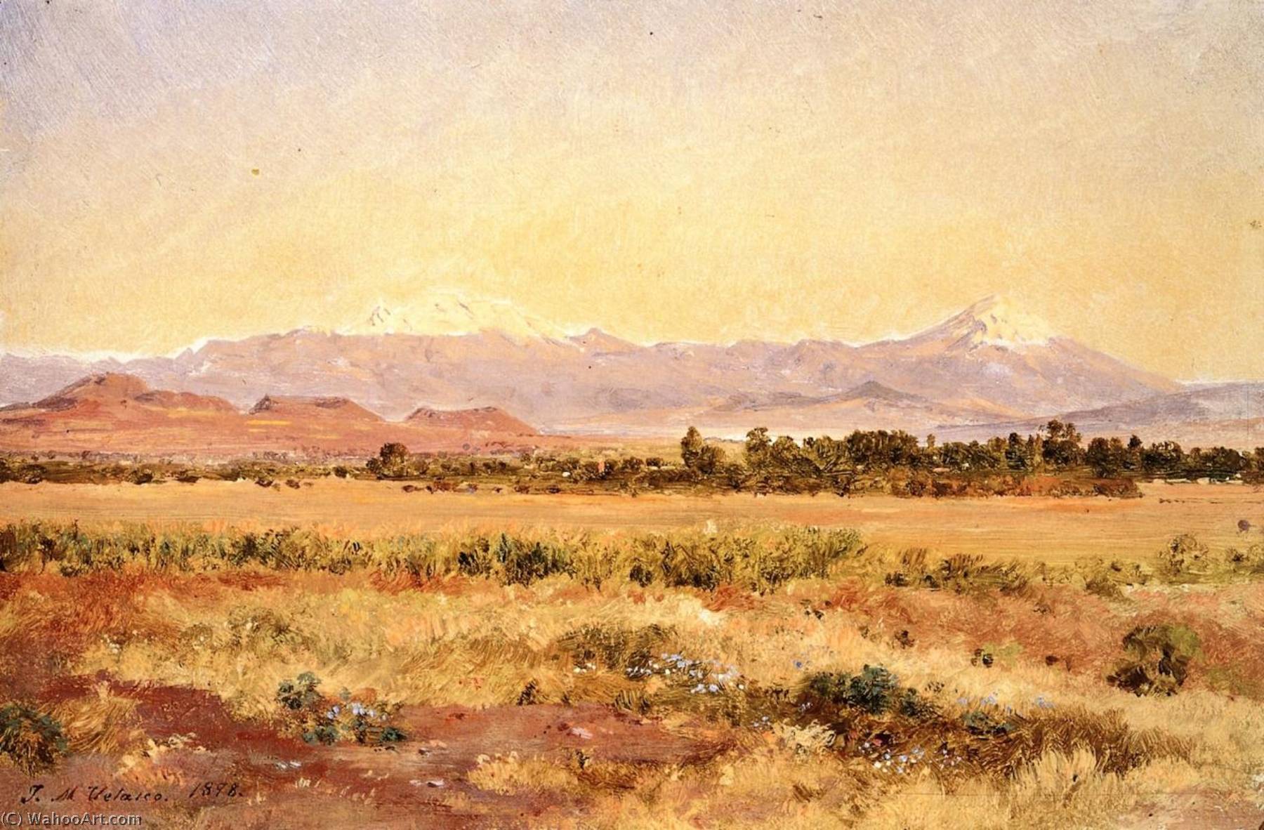 Los Volcanes Popocatépetl E Iztaccíhuatl A La Puesta Del Sol — José María Velasco