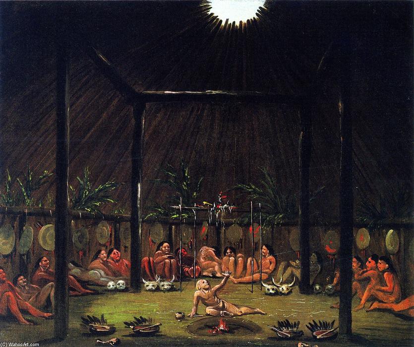 Interior View Of The Medicine Lodge, Mandan O-kee-pa Ceremony — George Catlin