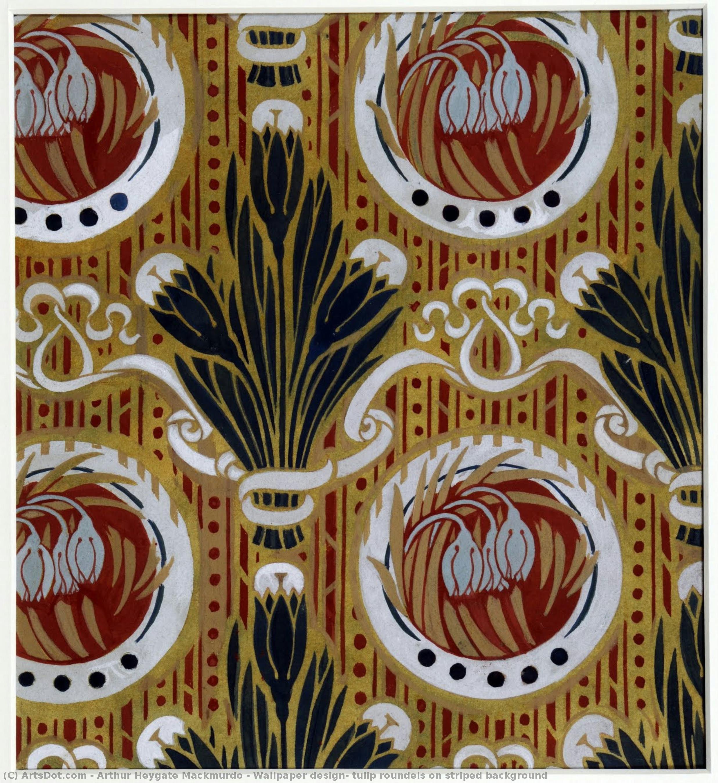Wallpaper Design, Tulip Roundels On Striped Background — Arthur Heygate Mackmurdo