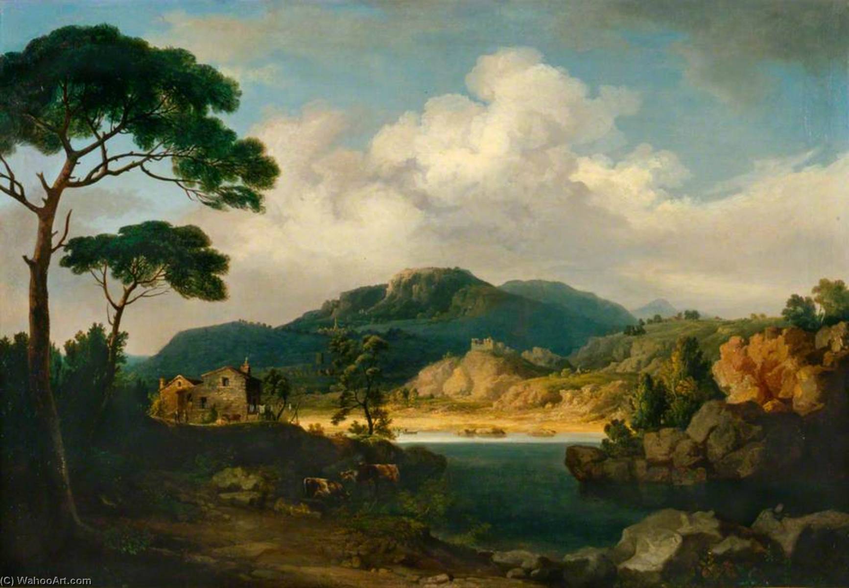 Italianate Landscape With Umbrella Pines And River — John Tobias Young