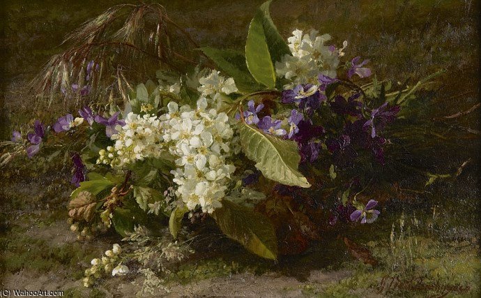 A Still Life Of Flowering Springs And Violets — Geraldine Jacoba Van De Sande Bakhuyzen