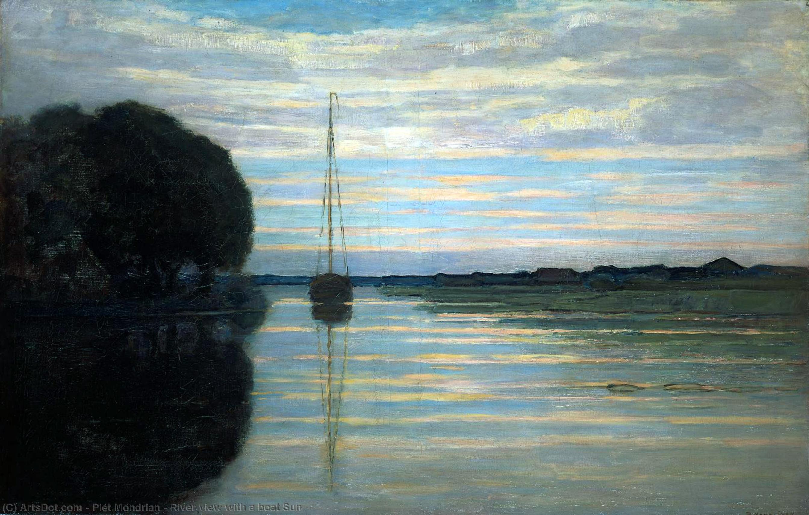 River View With A Boat Sun — Piet Mondrian