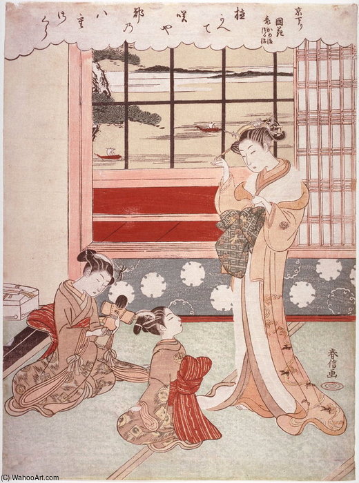 Recently Arrived Kyoto Courtesan Kunihana With Her Kamuro Kameji And Tsuruji — Suzuki Harunobu