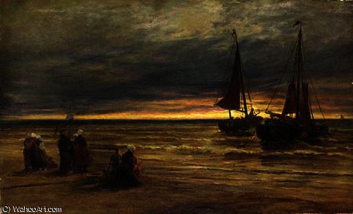 Figures On The Shore Waiting For The Catch — Jacob Henricus Maris