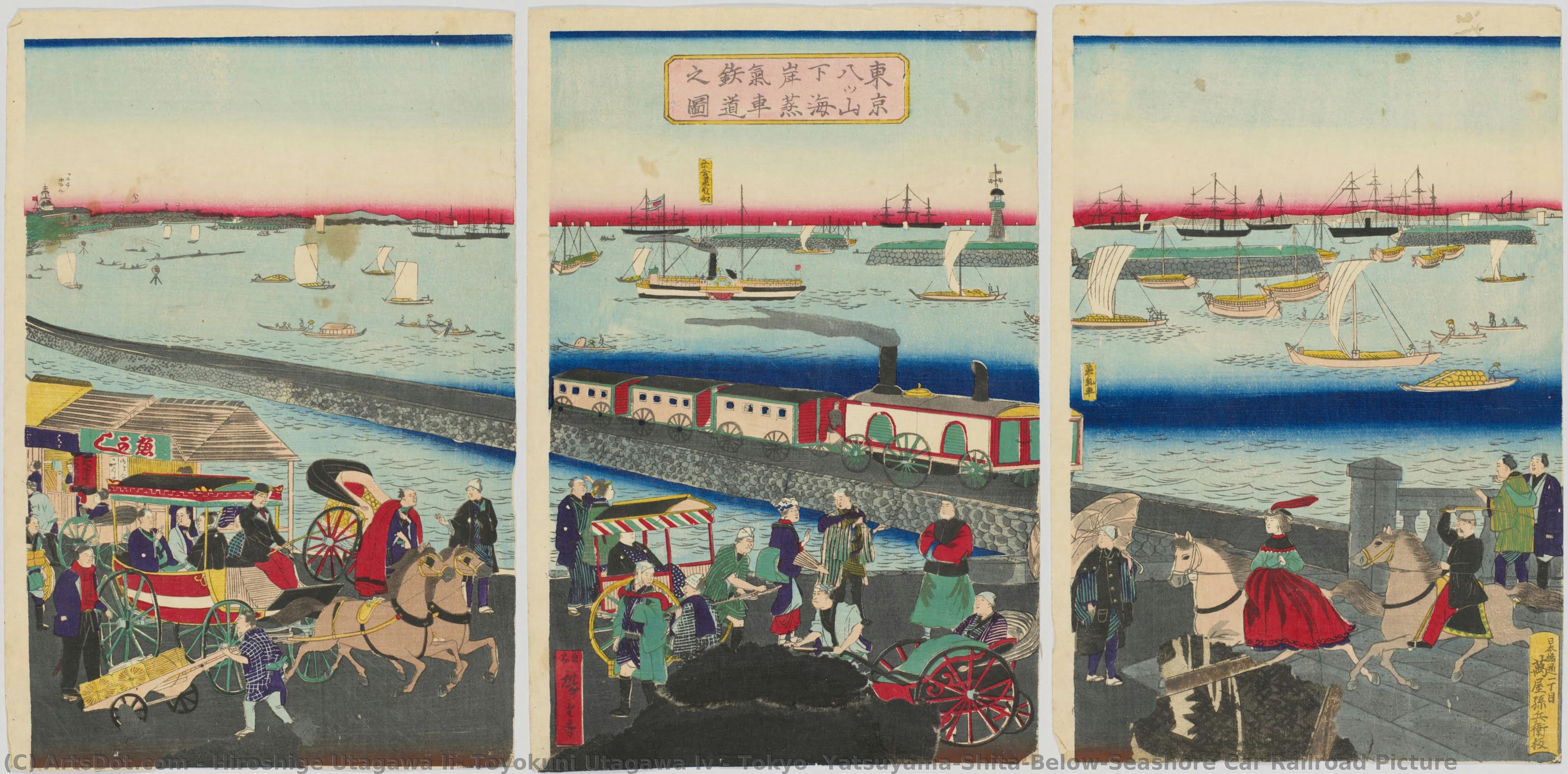 Tokyo, Yatsuyama-shita(below)seashore Car Railroad Picture — Hiroshige Utagawa Ii, Toyokuni Utagawa Iv