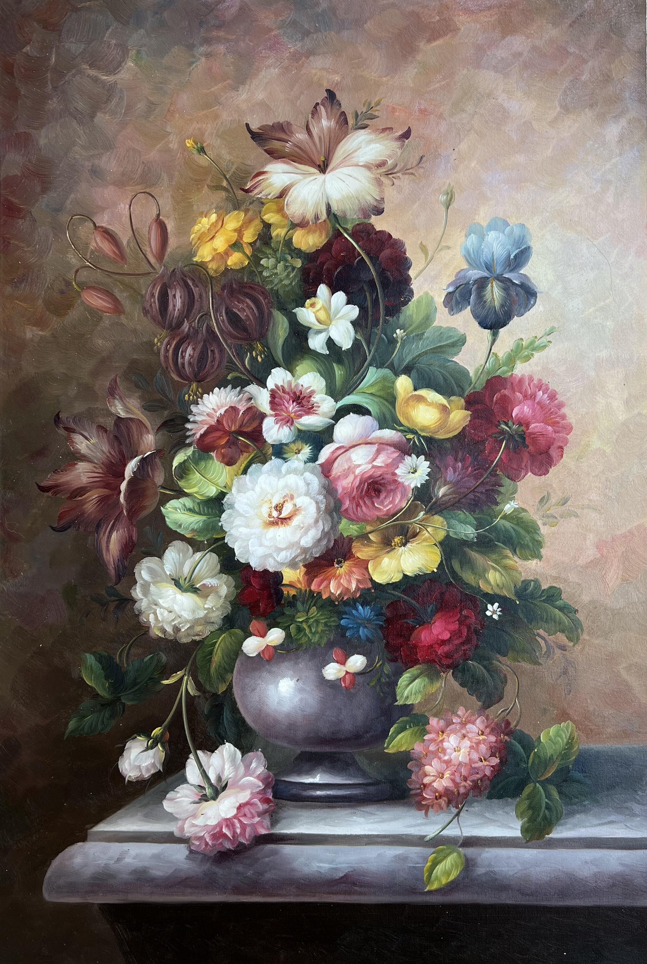 Barockes Blumenstillleben Mit Rosen Und Lilien