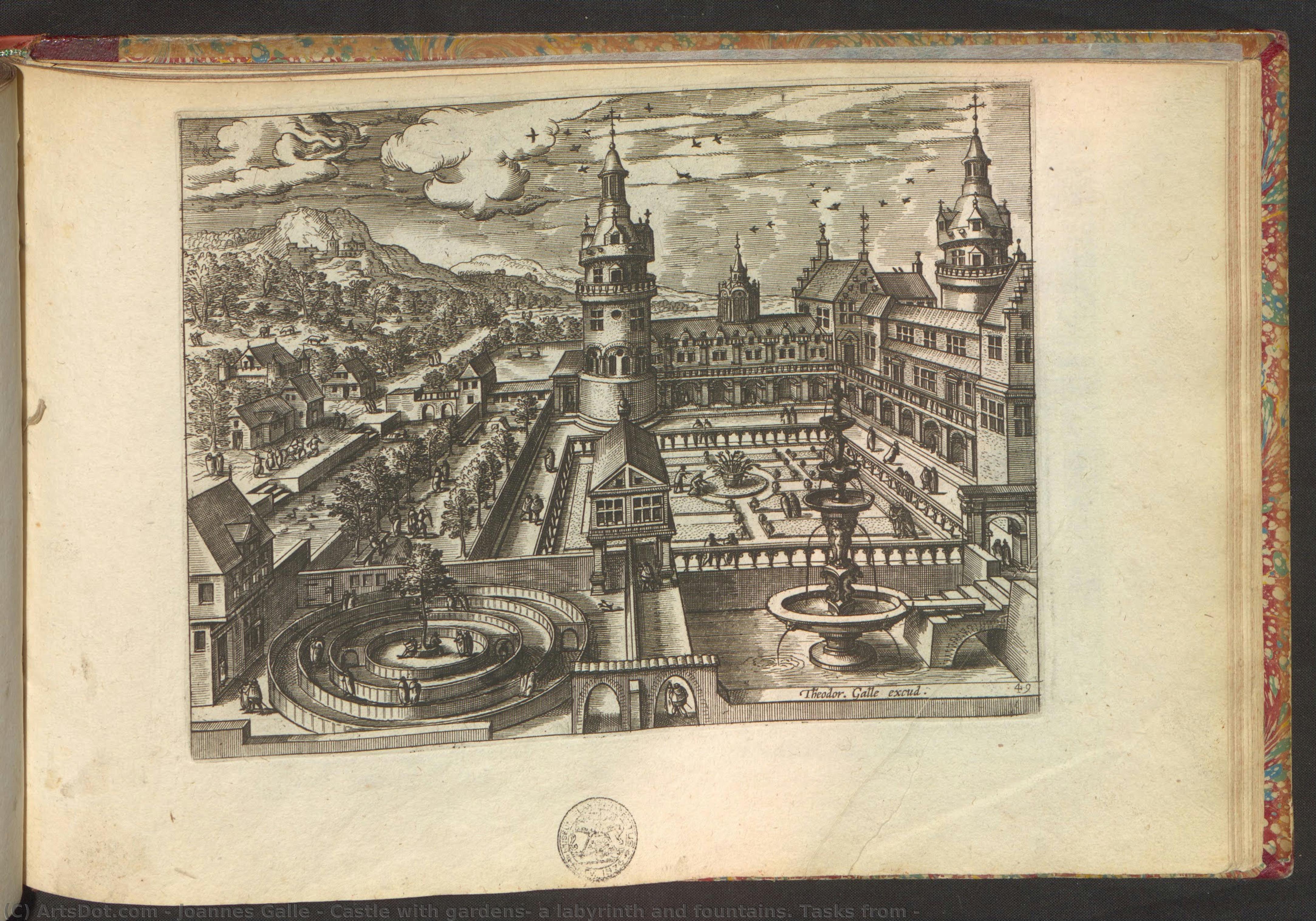 Castle With Gardens, A Labyrinth And Fountains. Tasks From — Joannes Galle