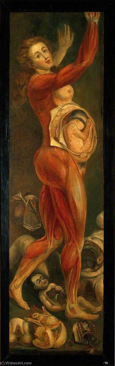 A Pregnant Woman, Dissected, Lateral View, With Arms Upraised, Accompanied By Separate Sections Of The Body — Jacques Fabien Gautier Dagoty