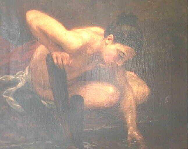 Femme Assise, Nue, Au Bord D'un Ruisseau — Léon Riesener
