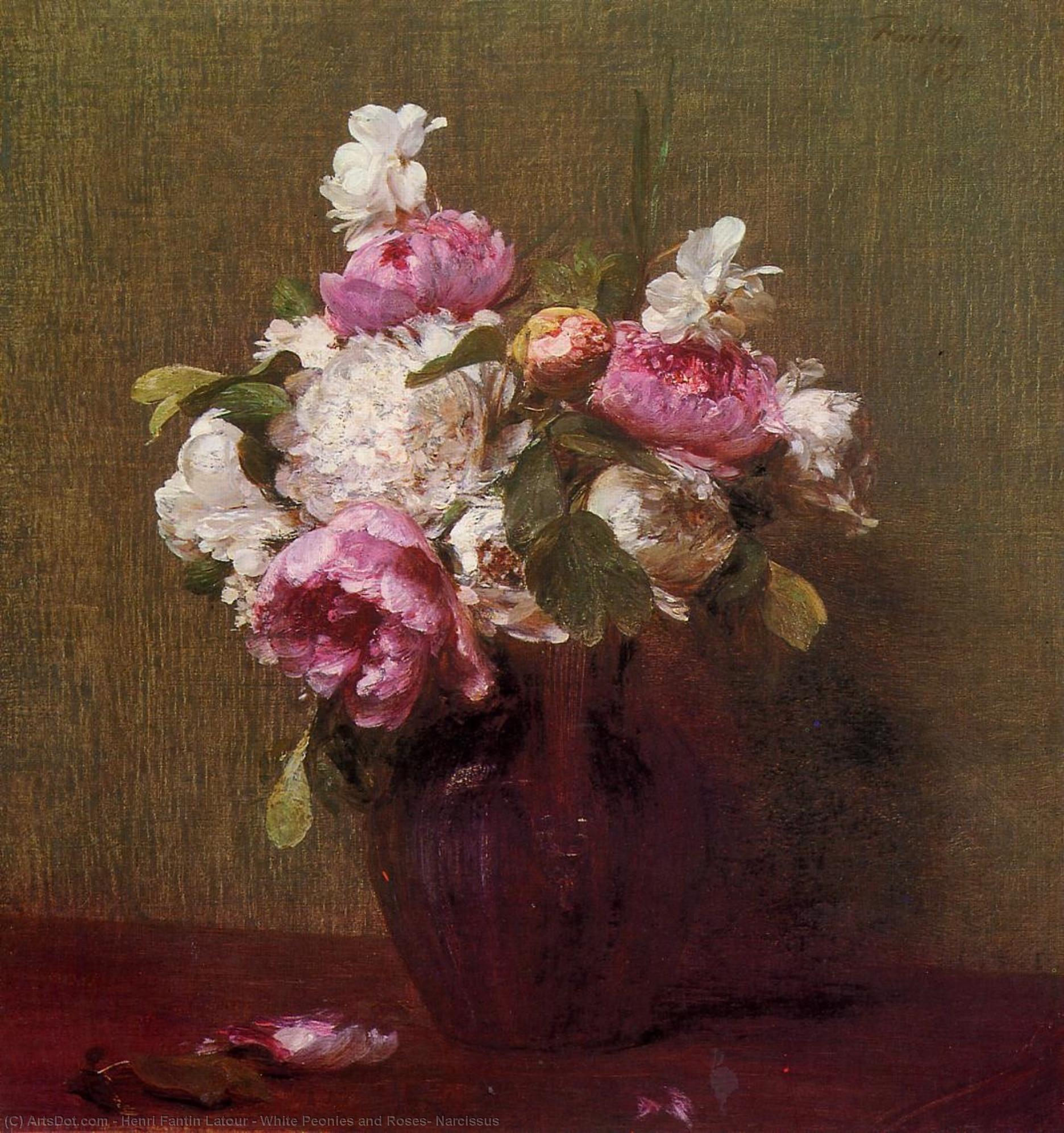 White Peonies And Roses, Narcissus — Henri Fantin-latour