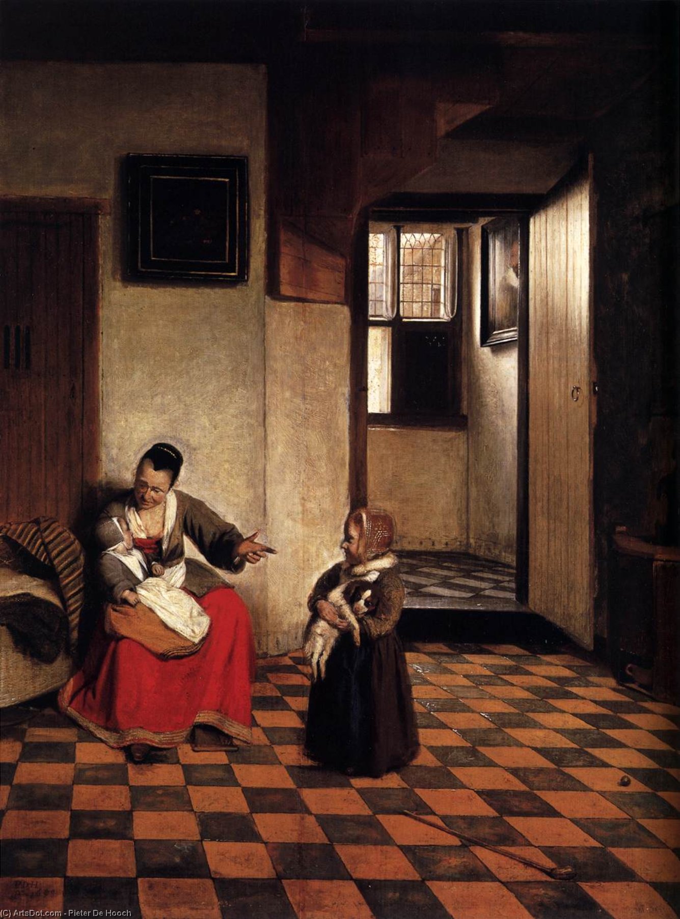 A Woman With A Baby In Her Lap, And A Small Child — Pieter De Hooch