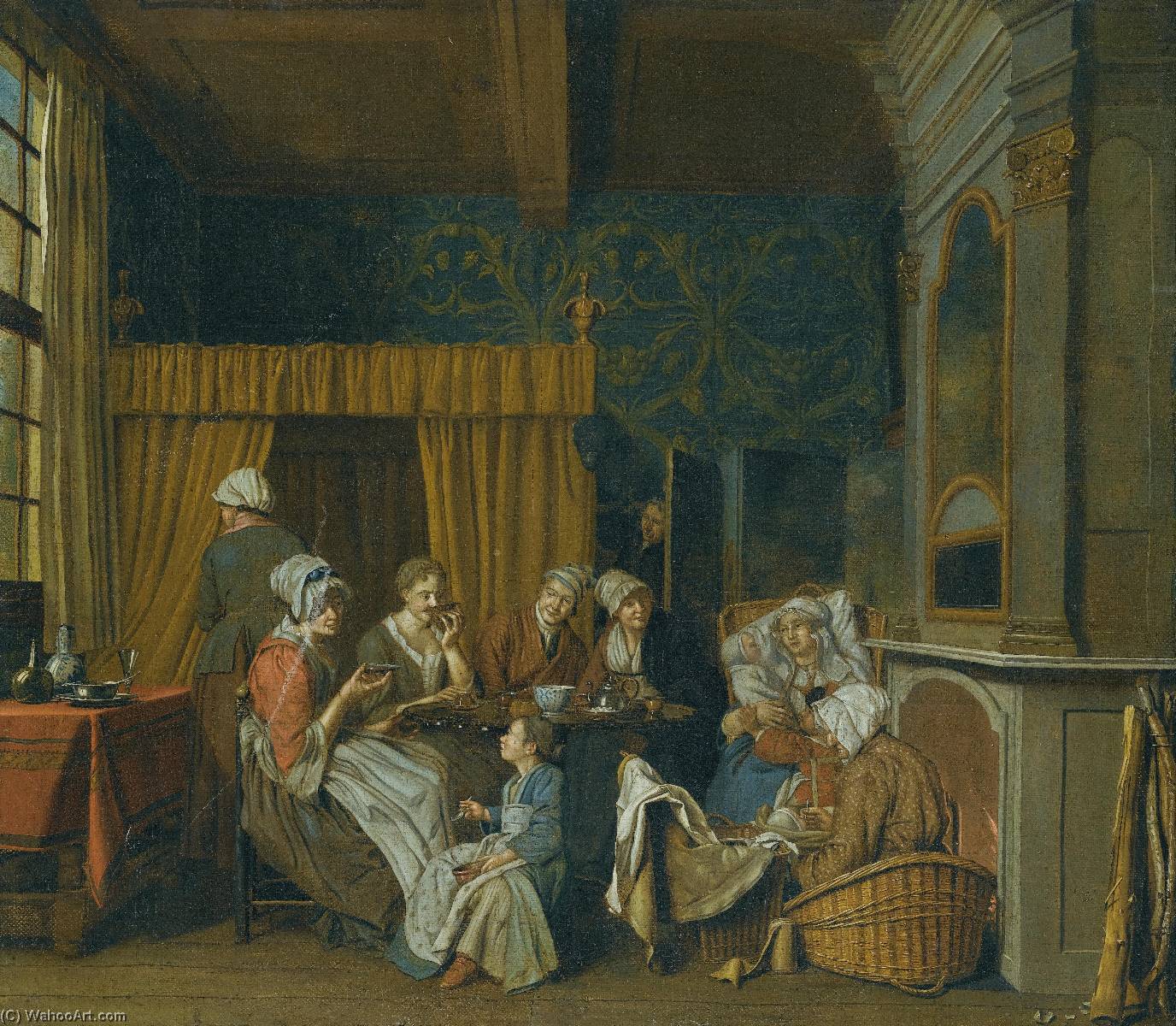 A Family Taking Tea While Celebrating The Birth Of Twins — Jan Josef Horemans The Younger
