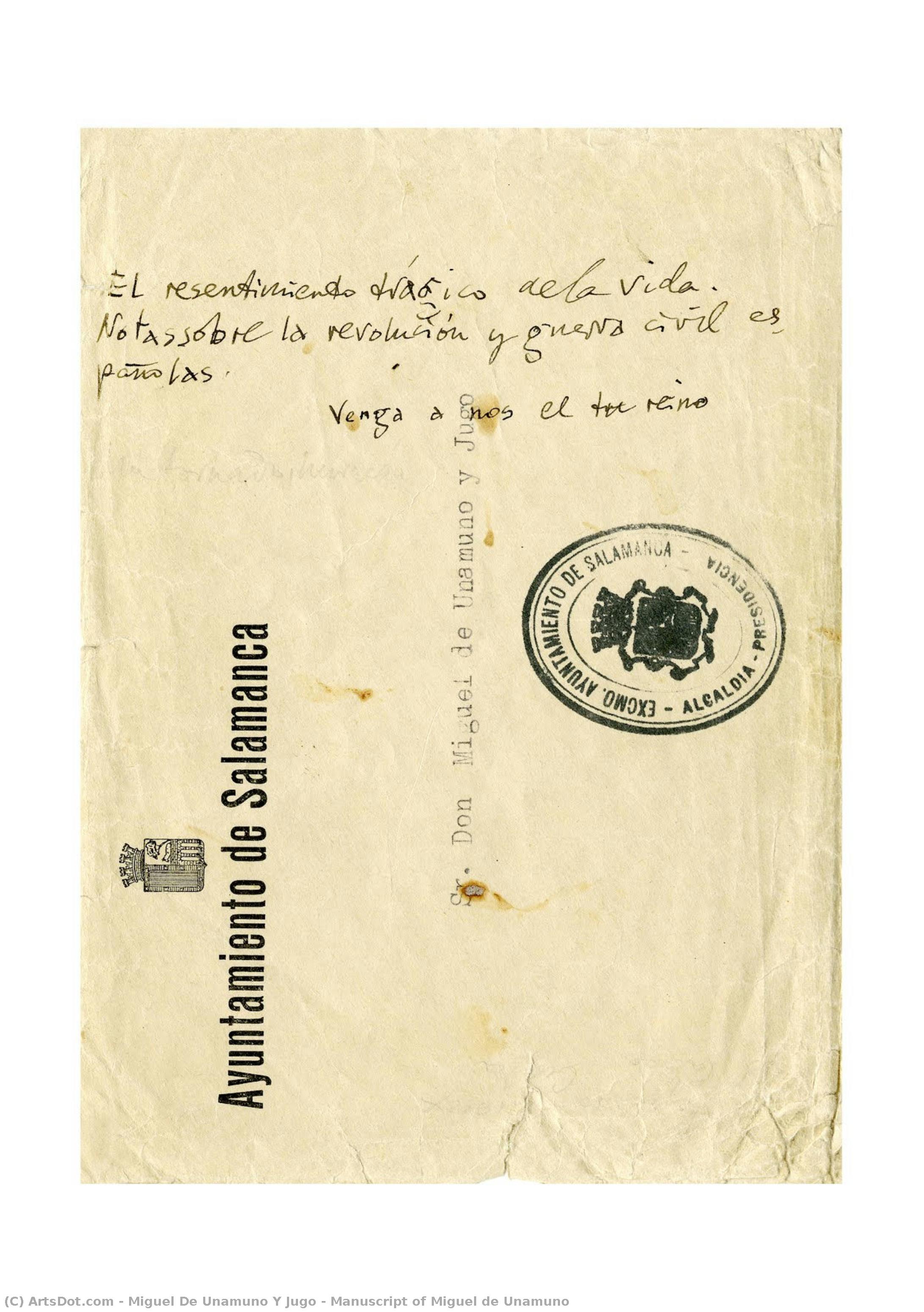 Manuscript Of Miguel De Unamuno — Miguel De Unamuno