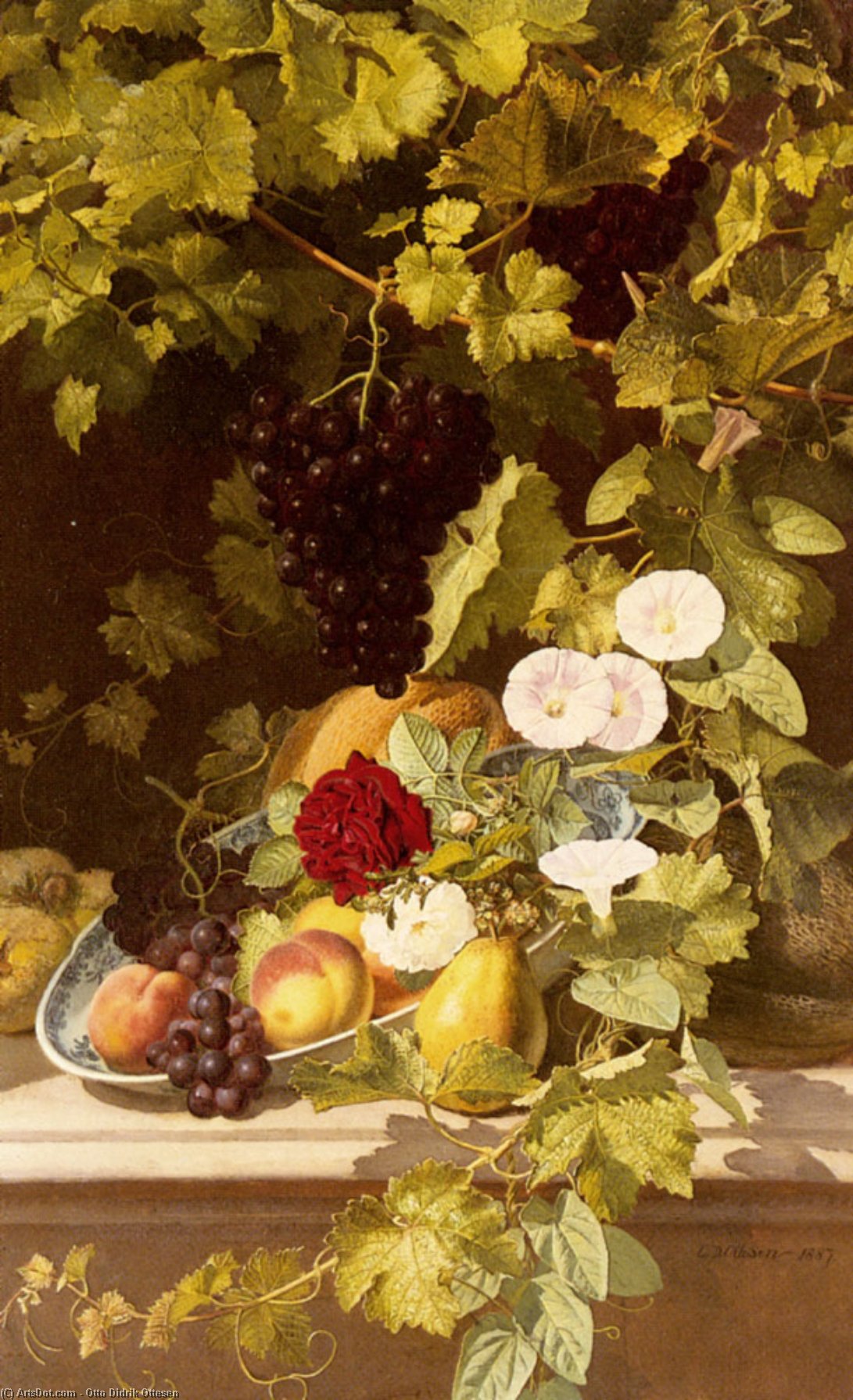 A Still Life With Fruit Flowers And A Vine — Otto Didrik Ottesen