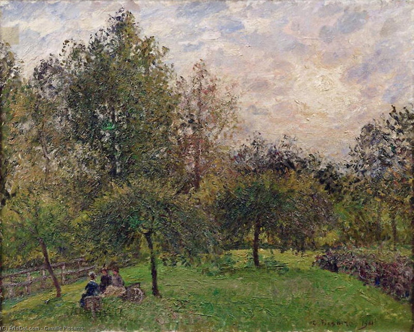 Apple Trees And Poplars At Sunset — Camille Pissarro