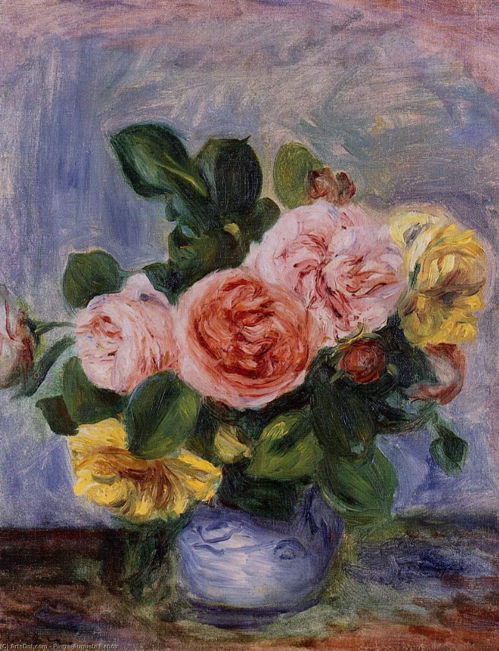 Roses In A Vase — Pierre-auguste Renoir