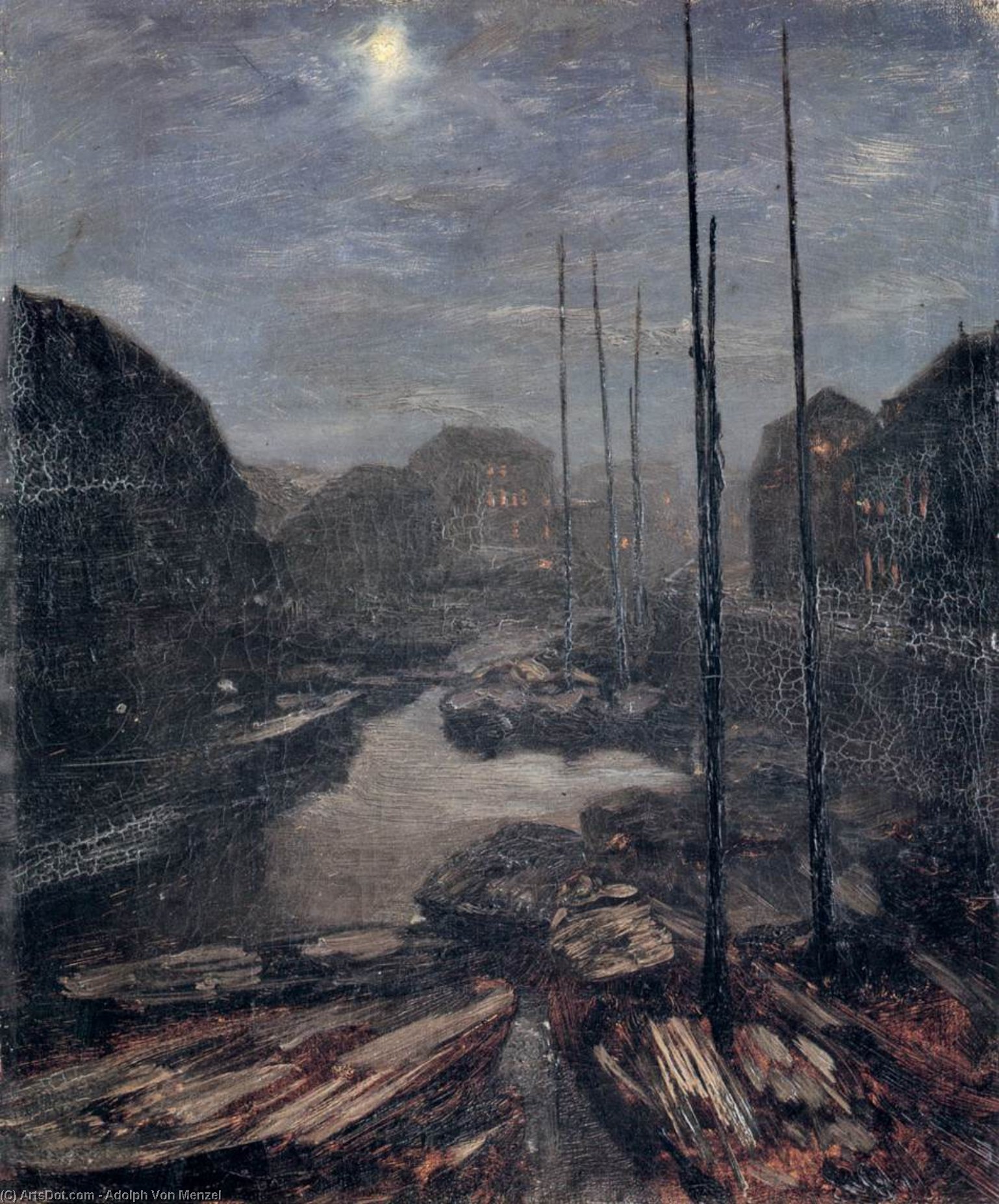 Moonlight On The Friedrichskanal In Old Berlin — Adolph Von Menzel