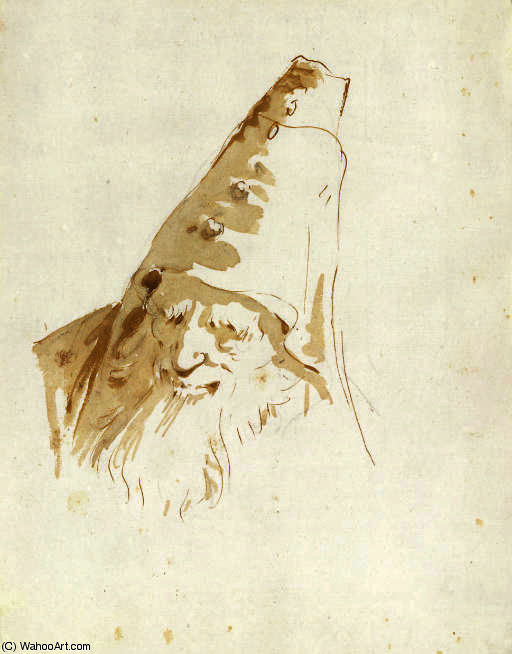 A Bearded Man Wearing A Conical Hat — Giambattista Tiepolo