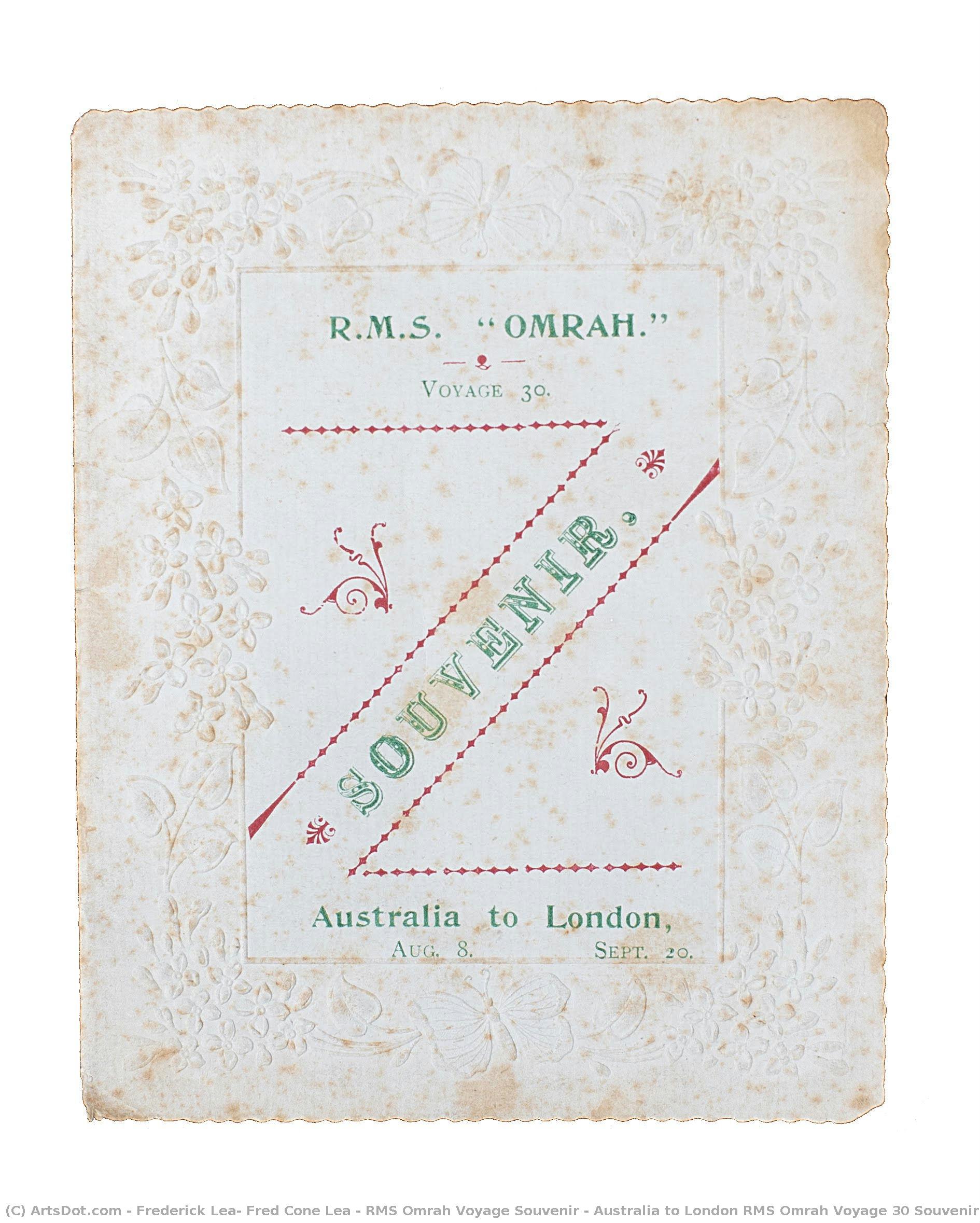 Rms Omrah Voyage Souvenir - Australia To London Rms Omrah Voyage 30 Souvenir - Australia To London — Frederick Lea, Fred Cone Lea