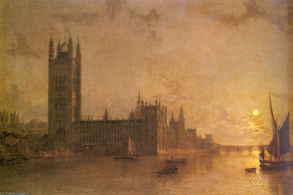 Westminster Abbey The Houses Of Parliament With The Construction Of Westminister Bridge — Henry Pether