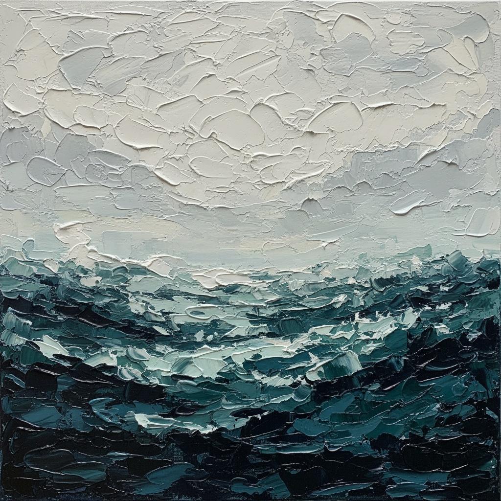 Monolithic Tides Of Midnight Teal And Luminous Ether In Heavy Impasto — David Moreau