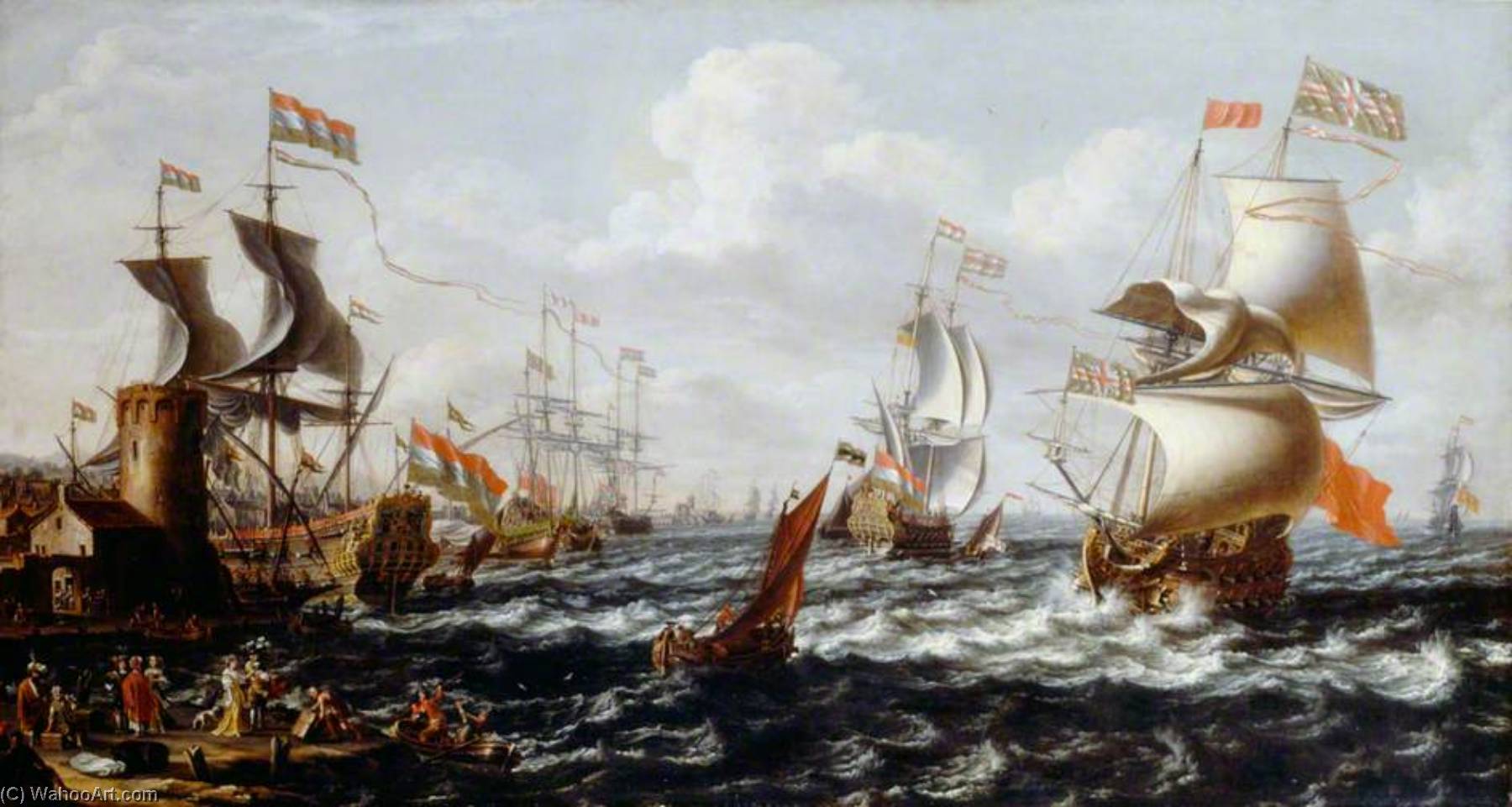 Ships In Rough Water Off A Mediterranean Port — Lorenzo A Castro