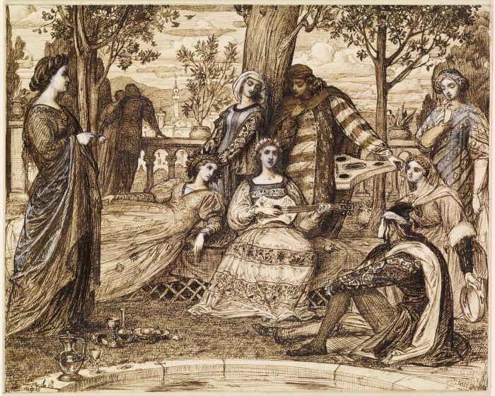 Boccaccio's Decameron - Garden Scene From The Introduction — Sir Edward John Poynter