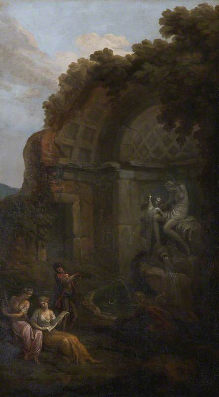 A Ruined Temple And Fountain With Musicians (a Set Of Six Decorative Wall Panels) — Antonio Zucchi
